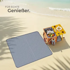 tectake® Picknickkorb, für 4 Personen, mit Picknickdecke, geflochtene Weide, 2 Schnallenverschlüsse und verstellbarer Tragegurt, inkl. 20-teiliges Geschirrset, Kellnermesser, Gewürzstreuer und Weinkühler