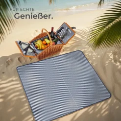 tectake® Picknickkorb, für 4 Personen, mit Picknickdecke, geflochtene Weide, mit Drehverschluss und Tragegriff, inkl. 20-teiliges Geschirrset, Kellnermesser und Gewürzstreuer