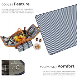 tectake® Picknickkorb, für 4 Personen, mit Picknickdecke, geflochtene Weide, mit Drehverschluss und Tragegriff, inkl. 20-teiliges Geschirrset, Kellnermesser und Gewürzstreuer
