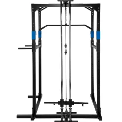 tectake® Power Rack, mit Latzug, höhenverstellbare Langhantelablagen und Sicherheitsstreben, 136 x 142,5 x 215 cm