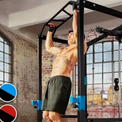 tectake® Power Rack, mit Latzug, höhenverstellbare Langhantelablagen und Sicherheitsstreben, 136 x 142,5 x 215 cm