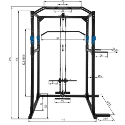 tectake® Power Rack, mit Latzug, höhenverstellbare Langhantelablagen und Sicherheitsstreben, 136 x 142,5 x 215 cm