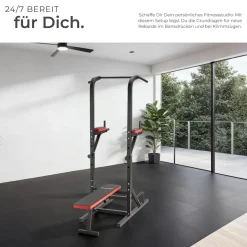 tectake® Power Tower, mit klappbarer Hantelbank und Langhantelablage, gepolstert mit Kunstlederbezug, 180 x 95 x 210 cm