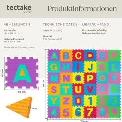 tectake® Puzzlematte, 86-teilig, aus EVA-Schaumstoff, Gesamtfläche: 3,6 m²,jedes Teil 31,5 x 31,5 x 1 cm