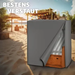 tectake® Schutzhülle für Strandkorb, mit 2 Reißverschlüssen, reißfest, UV-beständig, 120 x 80 x 145 cm