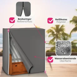 tectake® Schutzhülle für Strandkorb, mit 2 Reißverschlüssen, reißfest, UV-beständig, 120 x 80 x 145 cm