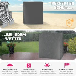 tectake® Schutzhülle für Strandkorb, mit 2 Reißverschlüssen, reißfest, UV-beständig, 120 x 80 x 145 cm