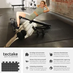 tectake® Schutzmattenset, 12-teilig mit 24 Randstücken, weich und rutschfest, leichte Reinigung und flexibel erweiterbar