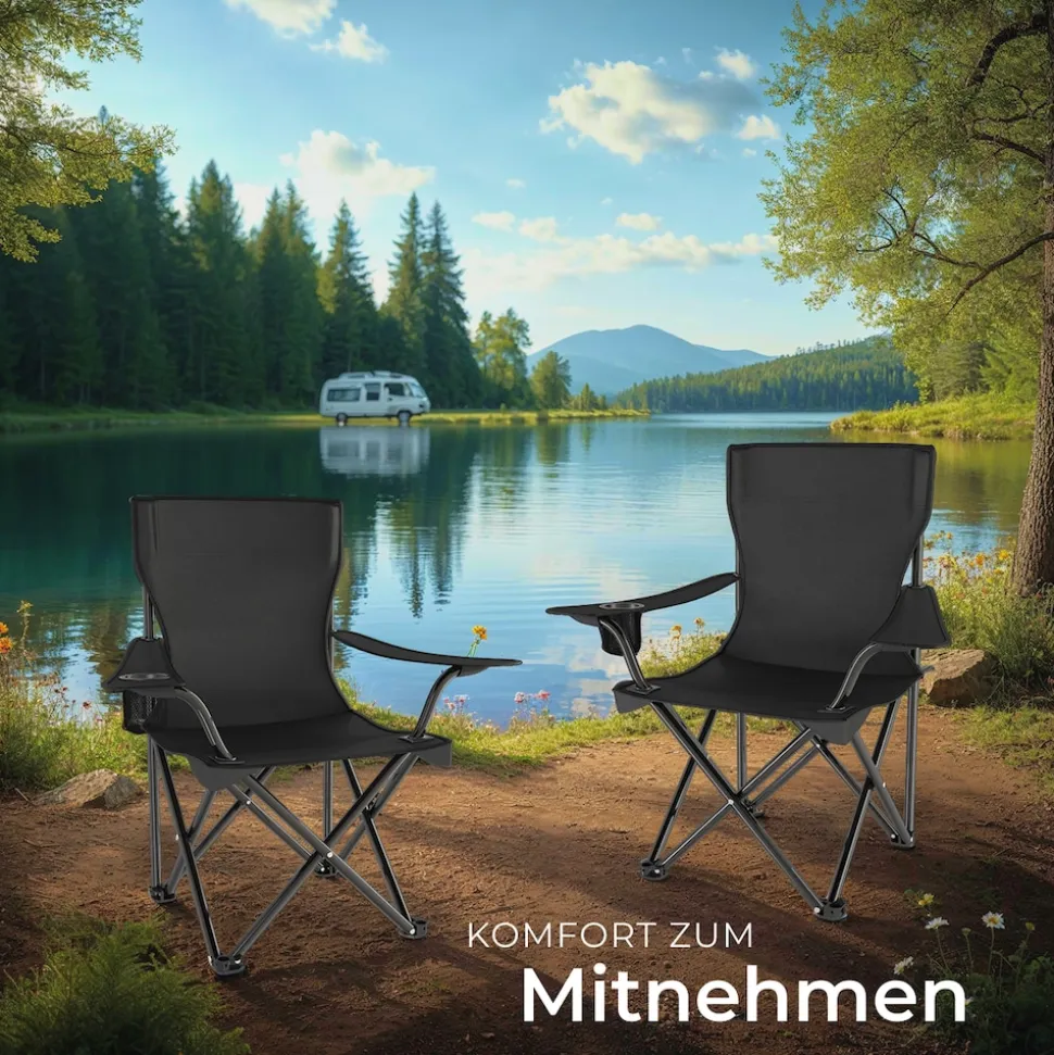 tectake® Set Campingstuhl, faltbar, geringes Gewicht, 80 x 48 x 84,5 cm
