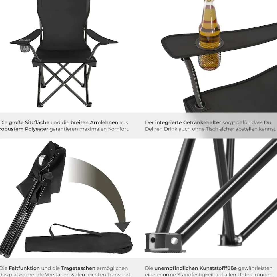 tectake® Set Campingstuhl, faltbar, geringes Gewicht, 80 x 48 x 84,5 cm