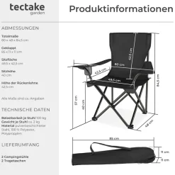 tectake® Set Campingstuhl, faltbar, geringes Gewicht, 80 x 48 x 84,5 cm
