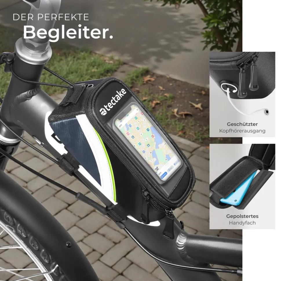 tectake® Set Fahrradtasche Georg und Fahrradrahmentasche, große Fahrradtasche mit 2 Fächern, Schnallenverschluss, Tragegriff und Reflektorstreifen, wasserabweisend und robust