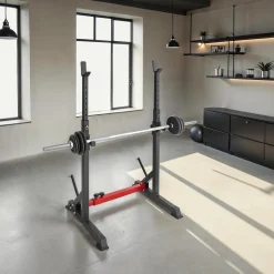 tectake® Squat Rack, multifunktional, Höhe und Breite verstellbar, bodenschonende Kunststoffkappen, inklusive 2 Aufnahmen für Hantelscheiben