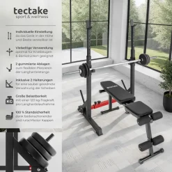 tectake® Squat Rack, multifunktional, Höhe und Breite verstellbar, bodenschonende Kunststoffkappen, inklusive 2 Aufnahmen für Hantelscheiben