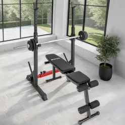 tectake® Squat Rack, multifunktional, Höhe und Breite verstellbar, bodenschonende Kunststoffkappen, inklusive 2 Aufnahmen für Hantelscheiben