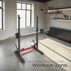 tectake® Squat Rack, multifunktional, Höhe und Breite verstellbar, bodenschonende Kunststoffkappen, inklusive 2 Aufnahmen für Hantelscheiben
