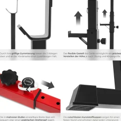 tectake® Squat Rack, multifunktional, Höhe und Breite verstellbar, bodenschonende Kunststoffkappen, inklusive 2 Aufnahmen für Hantelscheiben