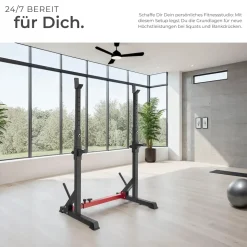 tectake® Squat Rack, multifunktional, Höhe und Breite verstellbar, bodenschonende Kunststoffkappen, inklusive 2 Aufnahmen für Hantelscheiben
