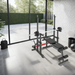 tectake® Squat Rack, multifunktional, Höhe und Breite verstellbar, bodenschonende Kunststoffkappen, inklusive 2 Aufnahmen für Hantelscheiben