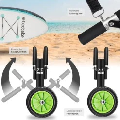tectake® Surfboard Transportwagen, klappbar, für bis zu 2 Boards, Schaumstoffpolsterung, inkl. 2 Sicherungsgurte, 62 x 53 x 49 cm