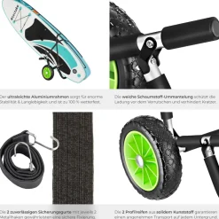 tectake® Surfboard Transportwagen, klappbar, für bis zu 2 Boards, Schaumstoffpolsterung, inkl. 2 Sicherungsgurte, 62 x 53 x 49 cm