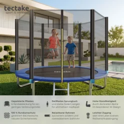 tectake® Trampolin, Ø 244 cm, GS zertifiziert, Randabdeckung, inklusive Einstiegsleiter