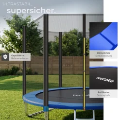 tectake® Trampolin, Ø 244 cm, GS zertifiziert, Randabdeckung, inklusive Einstiegsleiter