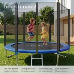 tectake® Trampolin, Ø 244 cm, GS zertifiziert, Randabdeckung, inklusive Einstiegsleiter