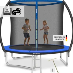 tectake® Trampolin, Ø 244 cm, GS-zertifiziert, Randabdeckung, inklusive Einstiegsleiter