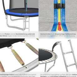 tectake® Trampolin, Ø 244 cm, GS-zertifiziert, Randabdeckung, inklusive Einstiegsleiter