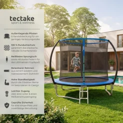 tectake® Trampolin, Ø 244 cm, GS-zertifiziert, Randabdeckung, inklusive Einstiegsleiter