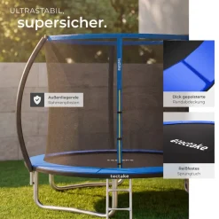tectake® Trampolin, Ø 244 cm, GS-zertifiziert, Randabdeckung, inklusive Einstiegsleiter