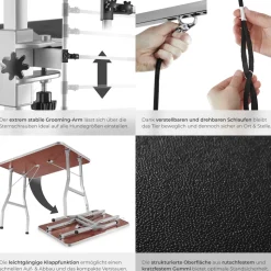 tectake® Trimmtisch, mit höhenverstellbarem Galgen und 2 Schlingen, rutschfeste und kratzfeste Gummibeschichtung, Belastbarkeit 60 kg