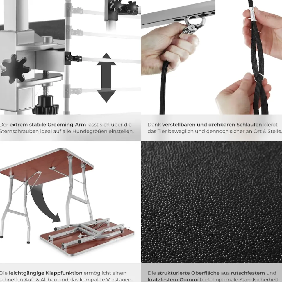 tectake® Trimmtisch, mit höhenverstellbarem Galgen und 2 Schlingen, rutschfeste und kratzfeste Gummibeschichtung, Belastbarkeit 60 kg