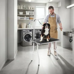 tectake® Trimmtisch, mit höhenverstellbarem Galgen, rutschfeste und kratzfeste Gummibeschichtung, Belastbarkeit 60 kg