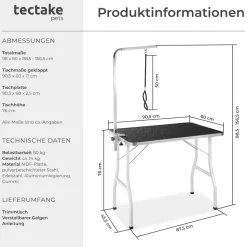 tectake® Trimmtisch, mit höhenverstellbarem Galgen, rutschfeste und kratzfeste Gummibeschichtung, Belastbarkeit 60 kg