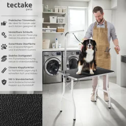 tectake® Trimmtisch, mit höhenverstellbarem Galgen, rutschfeste und kratzfeste Gummibeschichtung, Belastbarkeit 60 kg