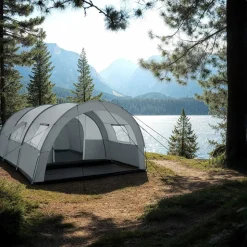 tectake® Tunnelzelt, für 6 Personen, 4 Fenster mit Moskitonetzen, 350 x 480 x 195 cm