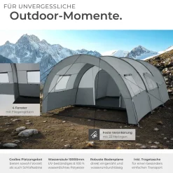 tectake® Tunnelzelt, für 6 Personen, 4 Fenster mit Moskitonetzen, 350 x 480 x 195 cm