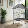 tectake® Vogelkäfig, in Hammerschlagoptik, 2 Türen und geringer Gitterabstand, 85 x 60 x 168 cm