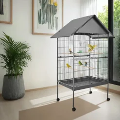 tectake® Vogelkäfig, in Hammerschlagoptik, 2 Türen und geringer Gitterabstand, 85 x 60 x 168 cm