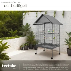 tectake® Vogelkäfig, in Hammerschlagoptik, 2 Türen und geringer Gitterabstand, 85 x 60 x 168 cm