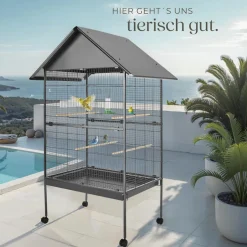 tectake® Vogelkäfig, in Hammerschlagoptik, 2 Türen und geringer Gitterabstand, 85 x 60 x 168 cm