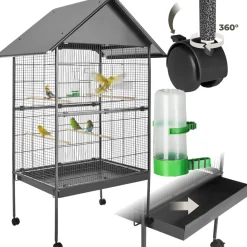tectake® Vogelkäfig, in Hammerschlagoptik, 2 Türen und geringer Gitterabstand, 85 x 60 x 168 cm