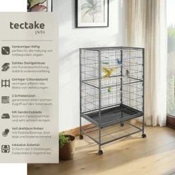 tectake® Vogelkäfig, in Hammerschlagoptik, 2 Schiebeöffnungen und geringer Gitterabstand, 78 x 52 x 131 cm