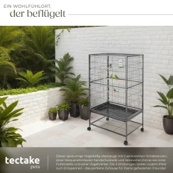 tectake® Vogelkäfig, in Hammerschlagoptik, 2 Schiebeöffnungen und geringer Gitterabstand, 78 x 52 x 131 cm