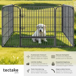 tectake® Welpenauslauf, 4-teilig, faltbar, Türe mit Doppelverriegelung, einfache Montage