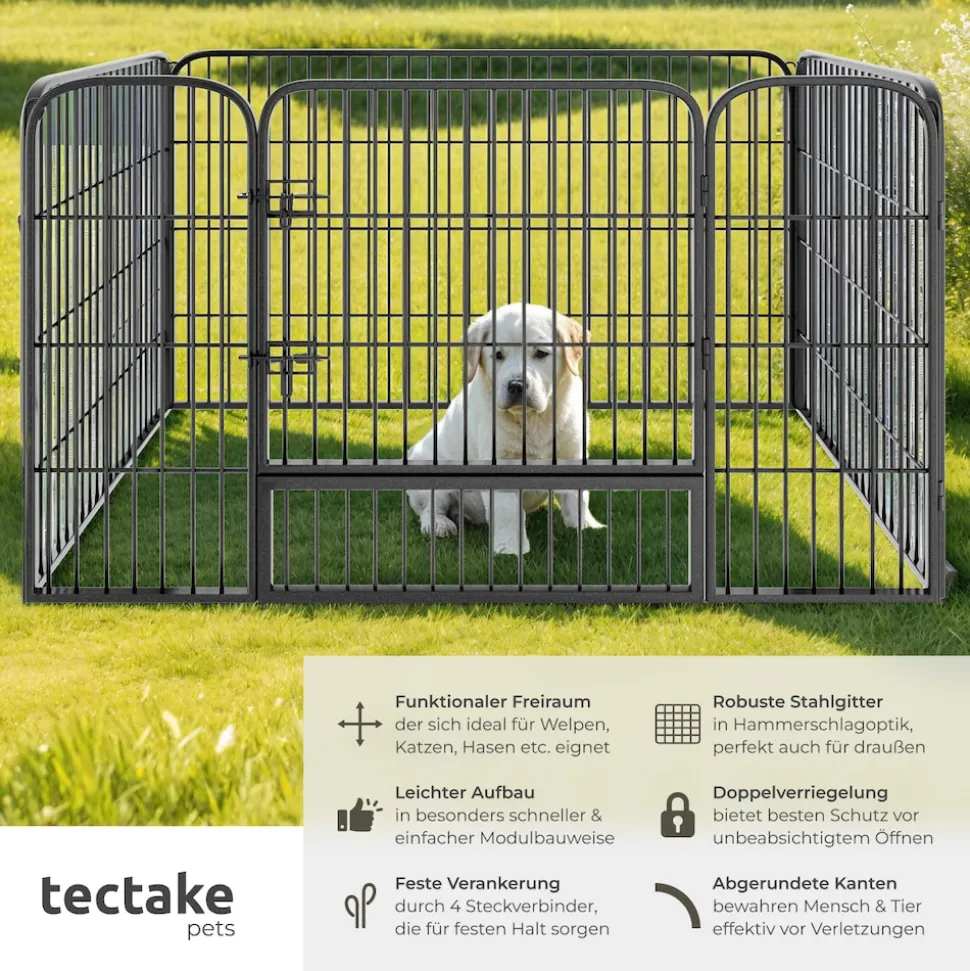 tectake® Welpenauslauf, 4-teilig, faltbar, Türe mit Doppelverriegelung, einfache Montage