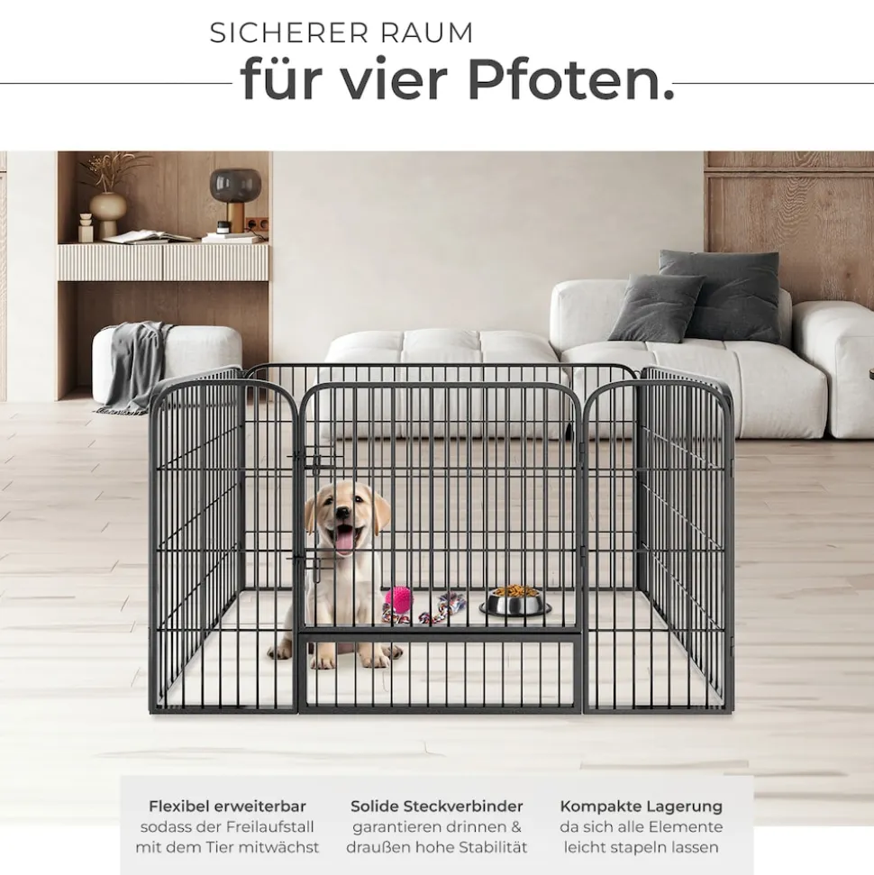 tectake® Welpenauslauf, 4-teilig, faltbar, Türe mit Doppelverriegelung, einfache Montage