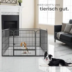 tectake® Welpenauslauf, 4-teilig, faltbar, Türe mit Doppelverriegelung, einfache Montage